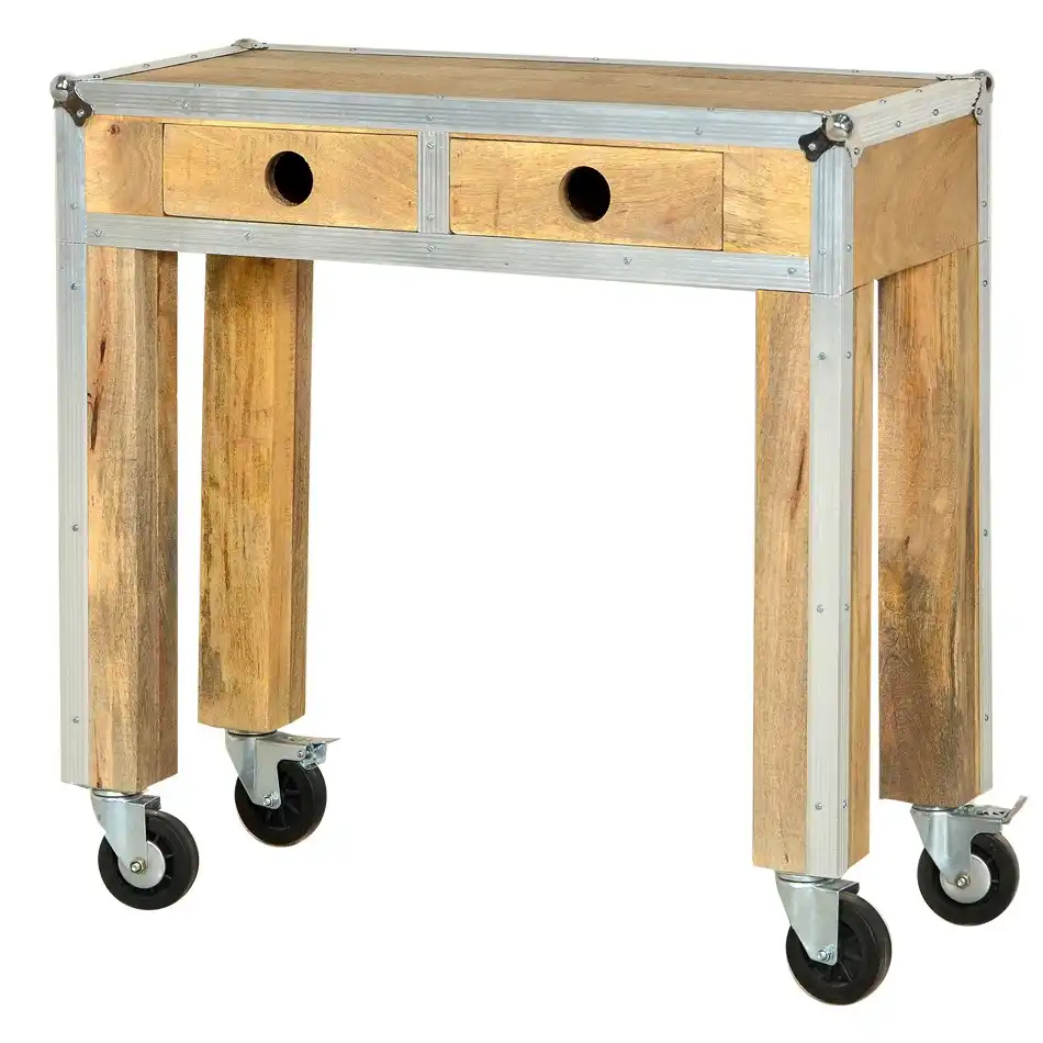 Roadie Chic Reclaimed Console Table with 2 Drawers on Wheels (Knock Down) - popular handicrafts